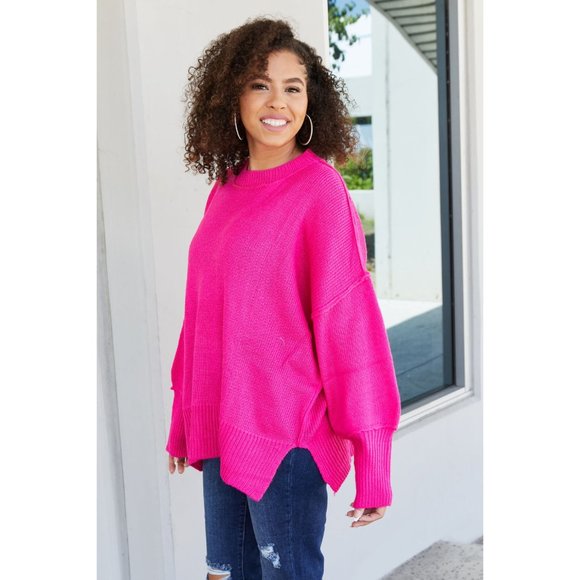 Davi & Dani Hot Pink Reverse Seam Sweater - Picture 5 of 11